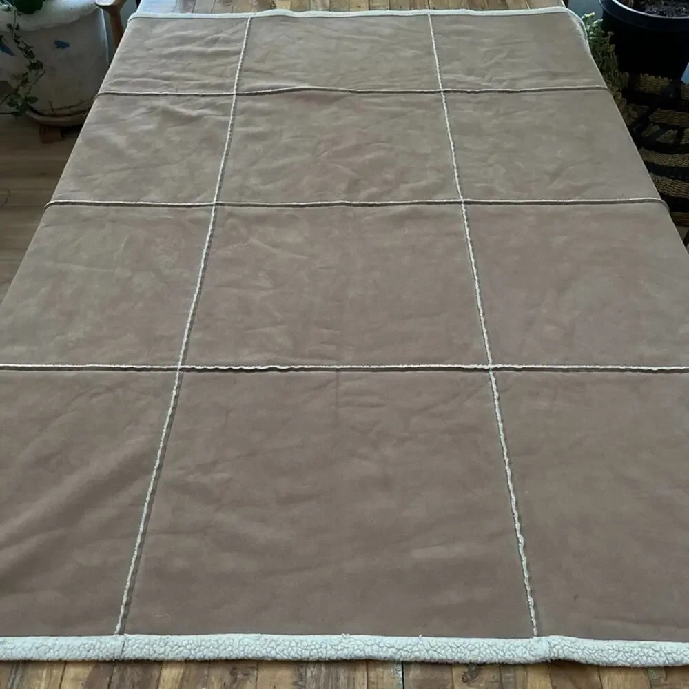 Pottery Barn Faux Suede Sherpa Throw Blanket 50 x 60 in Grid Pattern